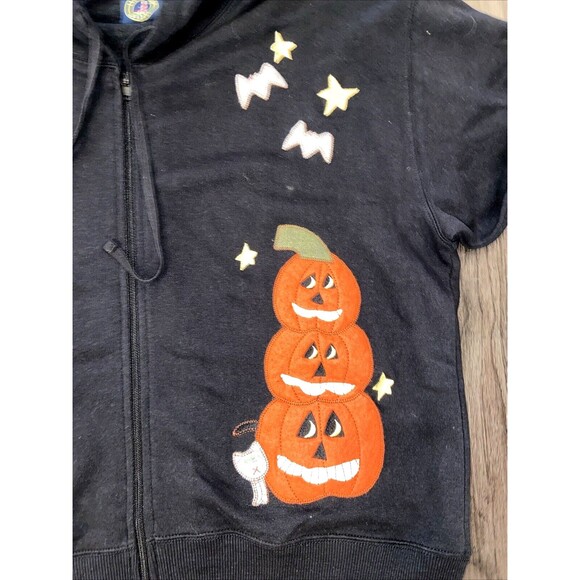 Vintage Lighthouse Apparel Retro Halloween Pumpkins bats Zipper Hoodie Size XL - Picture 5 of 12